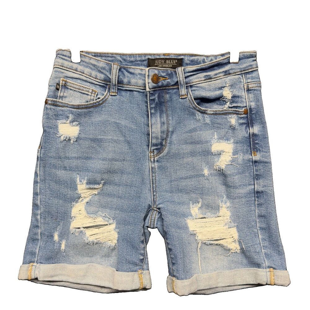 Judy Blue High Waisted Bermuda Shorts Women's M Jean Distressed Cuffed Short